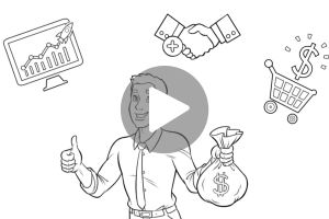 Image of a man holding money, with a play button in front to show this is a video about adult inheritance planning.
