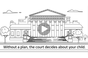 Still image of a courthouse with the words "Without an estate plan, the court decides about your child."
