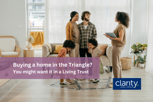 photo of a family with a realtor inside a home, illustrating the idea of real estate in a living trust North Carolina