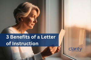 An image of a woman sitting by the window reading a letter of instruction left by a loved one.